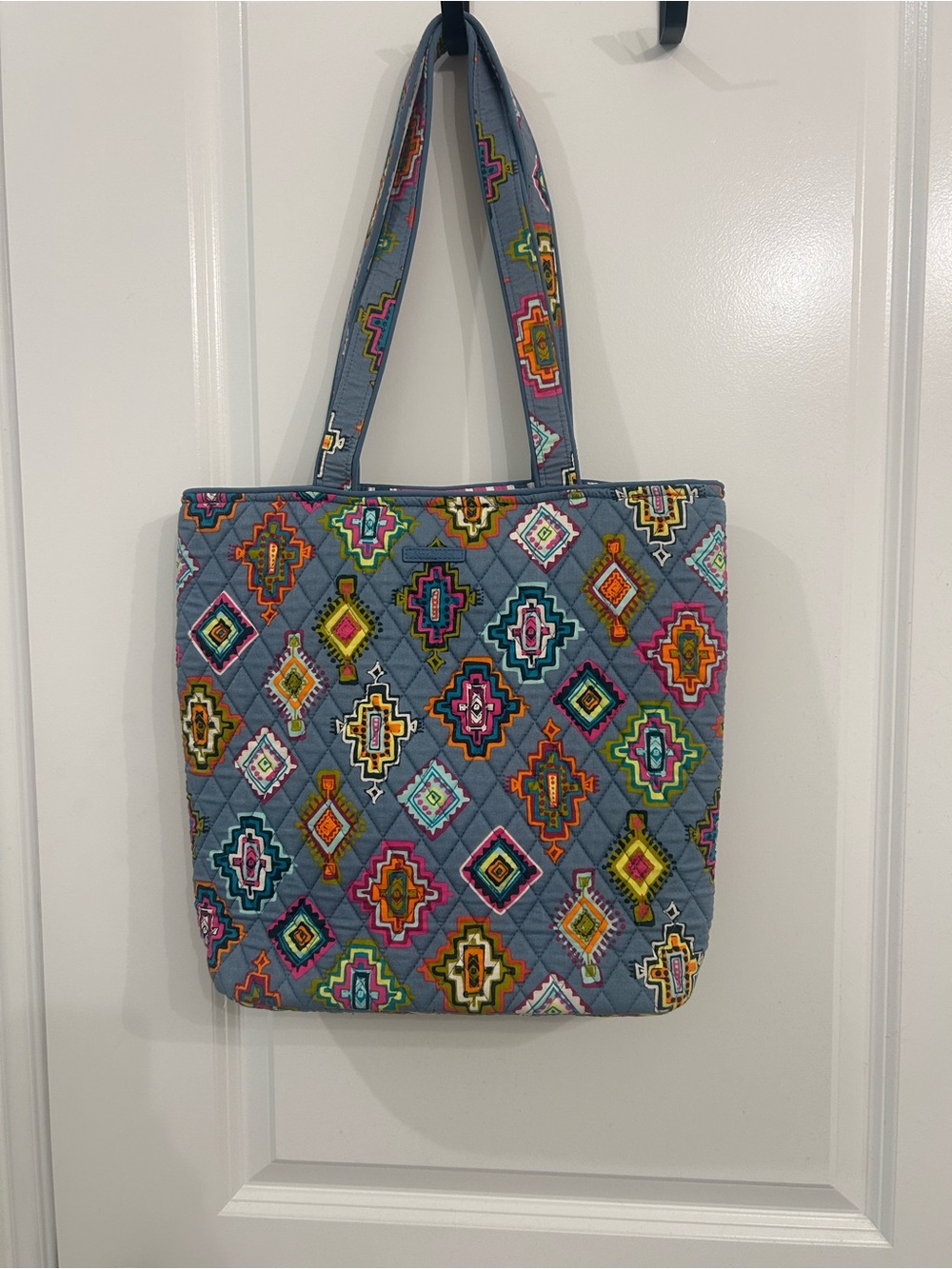 Quilted Vera Bradley Geo-Print Tote Bag in Slate Blue